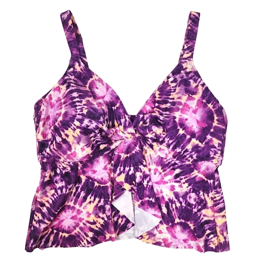 Time And Tru Purple Designed Ruffle Tankini Top New With Tag Plus Size 1X